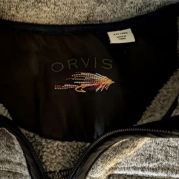 Orvis Vest Men's XXL Full Zip Heathered Gray Knit Outdoor Hiking Sweater Fleece - Picture 5 of 10